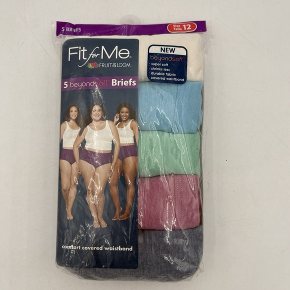 2015 Fruit of the Loom Fit for Me 5 Briefs Sz 12 Beyond Soft Full Figure Pastel - Picture 1 of 6
